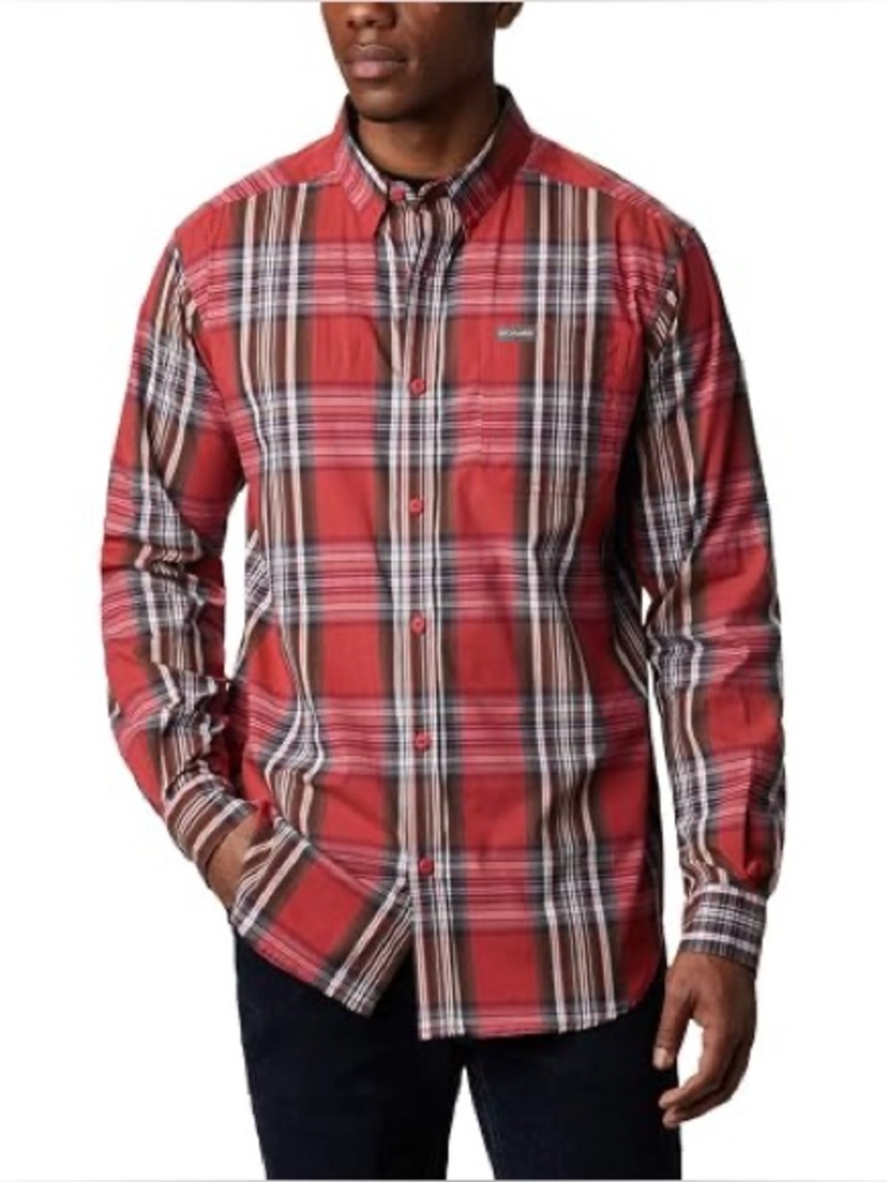 Columbia Men's Red and White Rapid Rivers Long Sleeve Shirt, Size Medium NWT